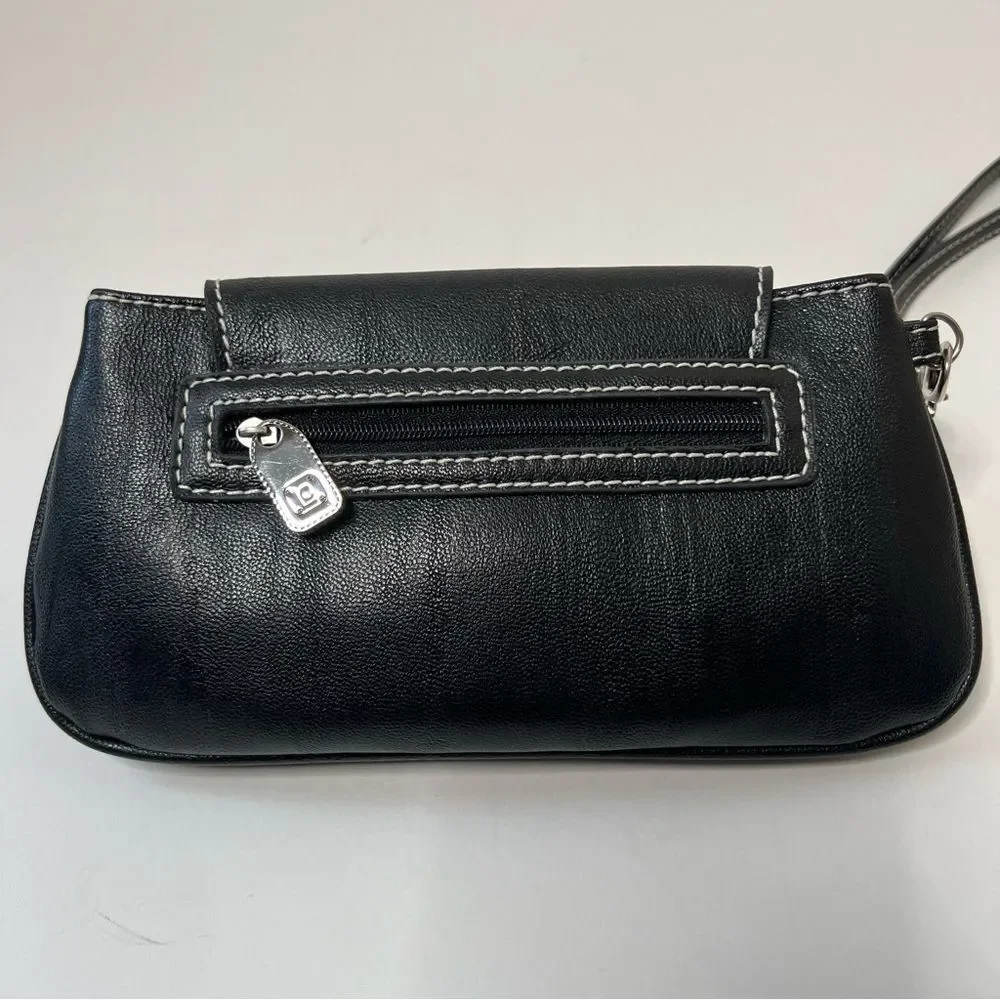 Liz Claiborne Black Vegan Leather Wristlet Clutch Wallet Purse